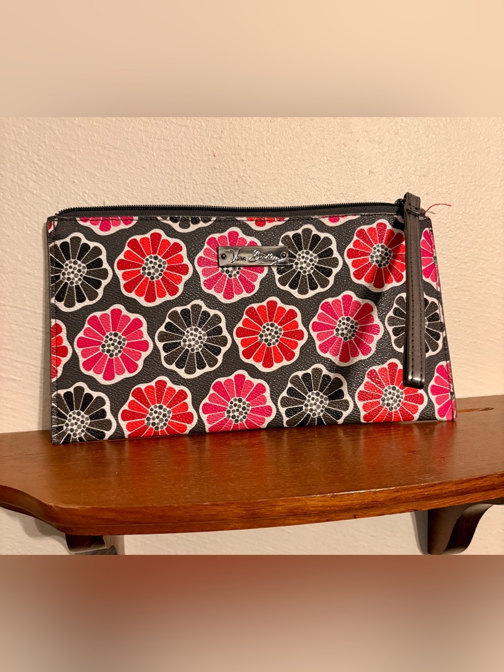 Vera Bradley Black Clutch with Pink & Red Floral Pattern